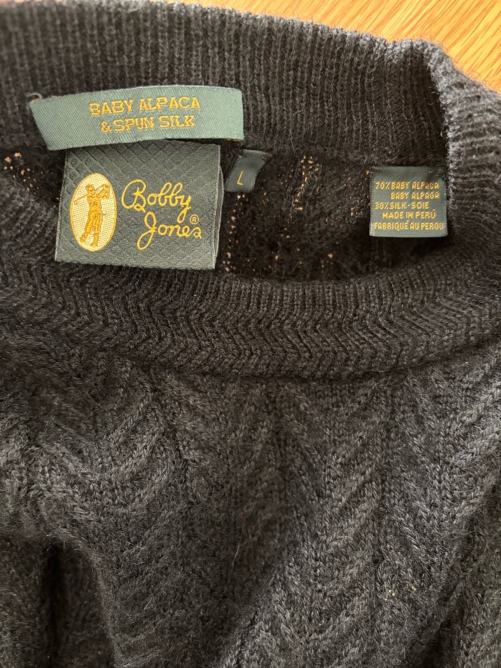 Bobby Jones Baby Alpaca Silk Sweater Knit Crewneck Men’s Large Black Peru Luxury - Picture 6 of 7